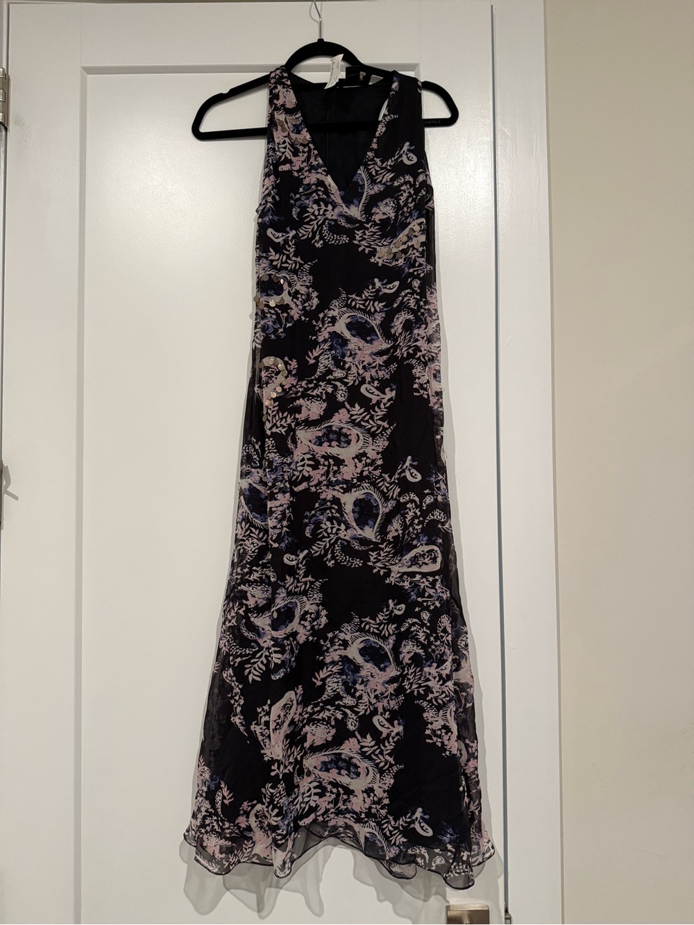 NWT AS by DF Sleeveless Black Dress with Pink and Purple Floral Pattern